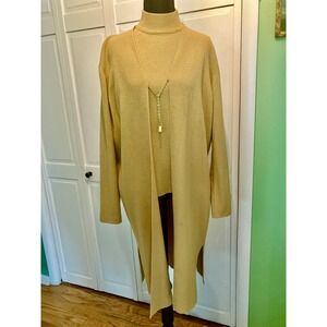 Stunning Women's Gold Tan Sweater Set Gold Chain Accent Sz Large